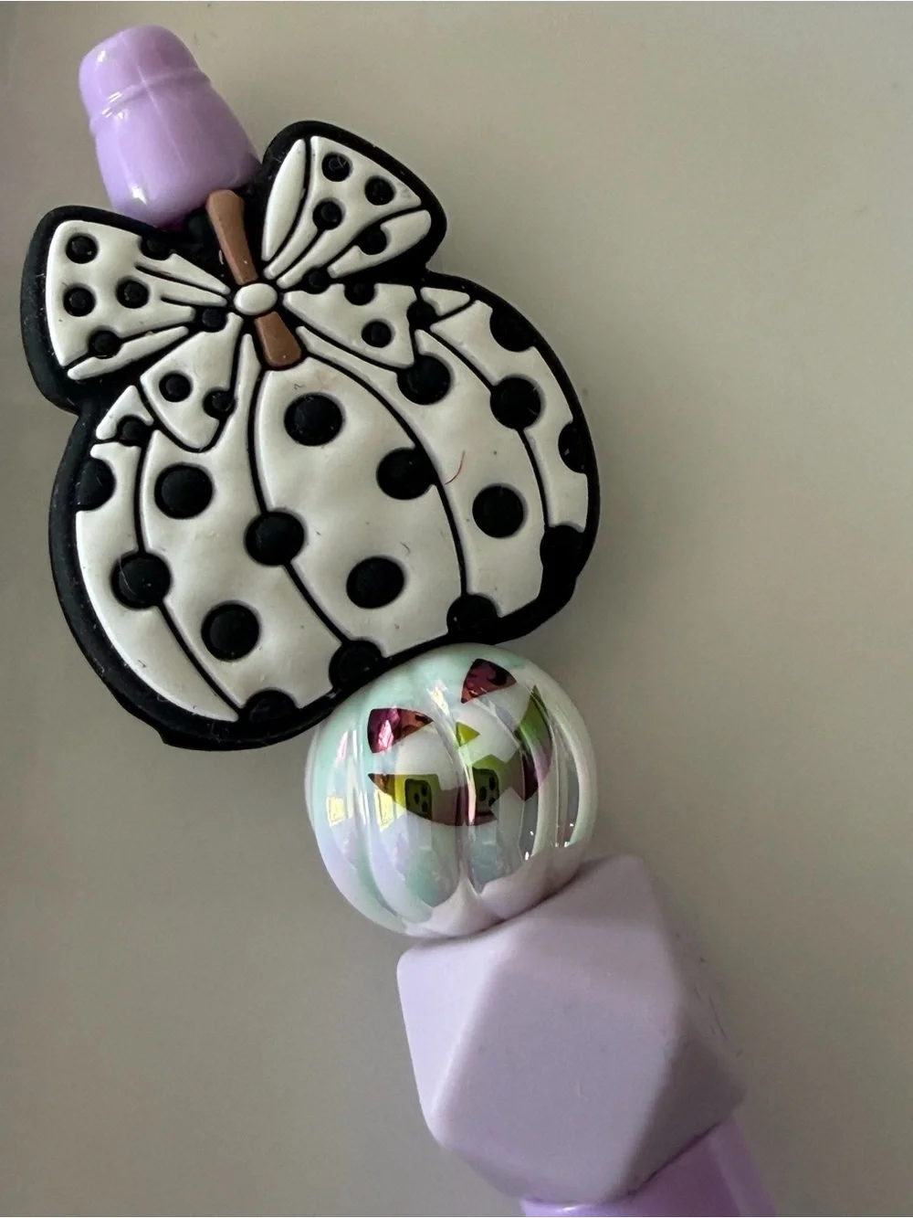 Lavender Polka Dot Pumpkin Bow Decorative Pen